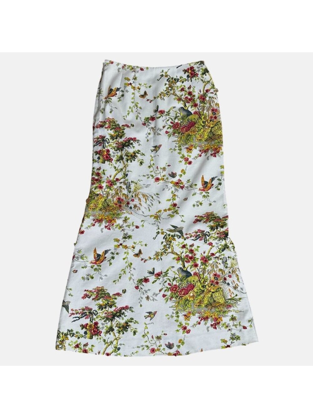 VIE Victoria Royal Floral Bird Toile Beaded Maxi Skirt VTG Cottagecore 10 READ